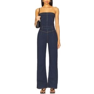Free People Navy Strapless Jumpsuit